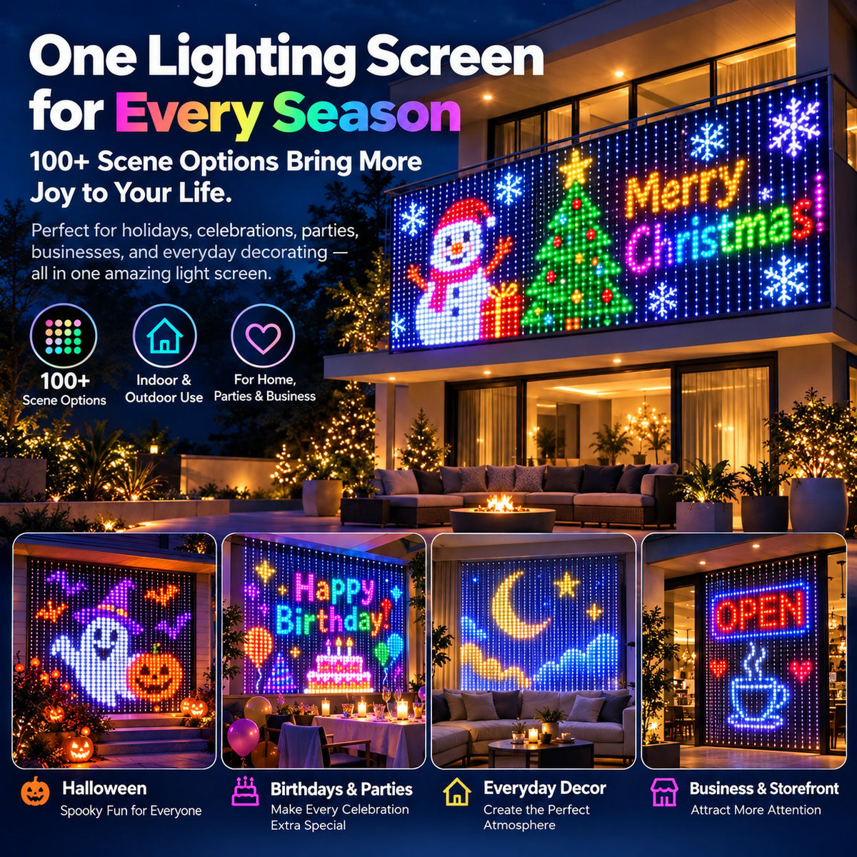 ✨ Smart 400 LED Curtain Lights – Custom Animations, Music Sync & App Control