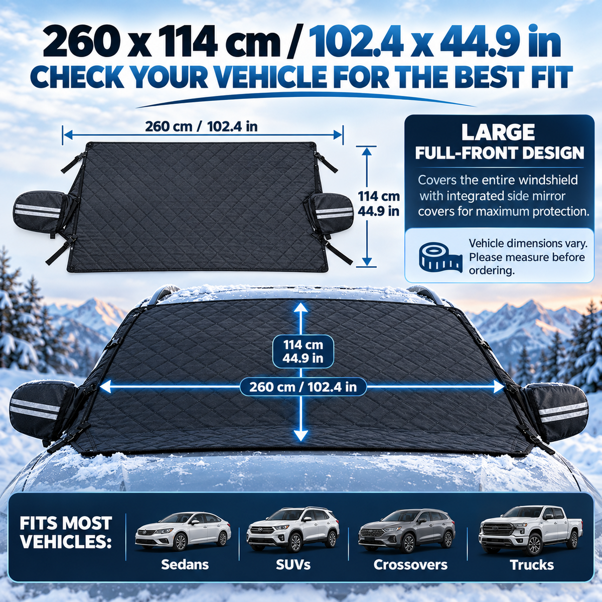 🔥 40% OFF — 💞54K+ SOLD!🔥All-Season Windshield Snow Cover with Mirror Protection❄️