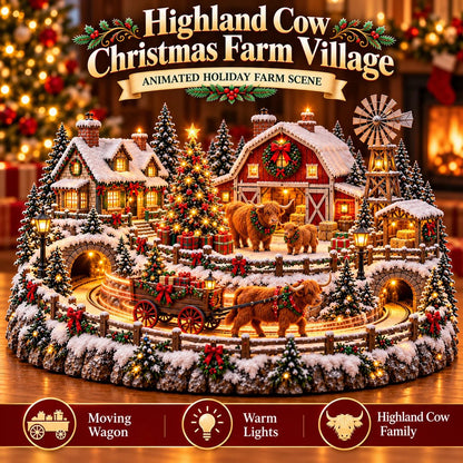 🎁 Highland Cow Christmas Farm Village – Lighted Farmhouse Holiday Décor 🎄