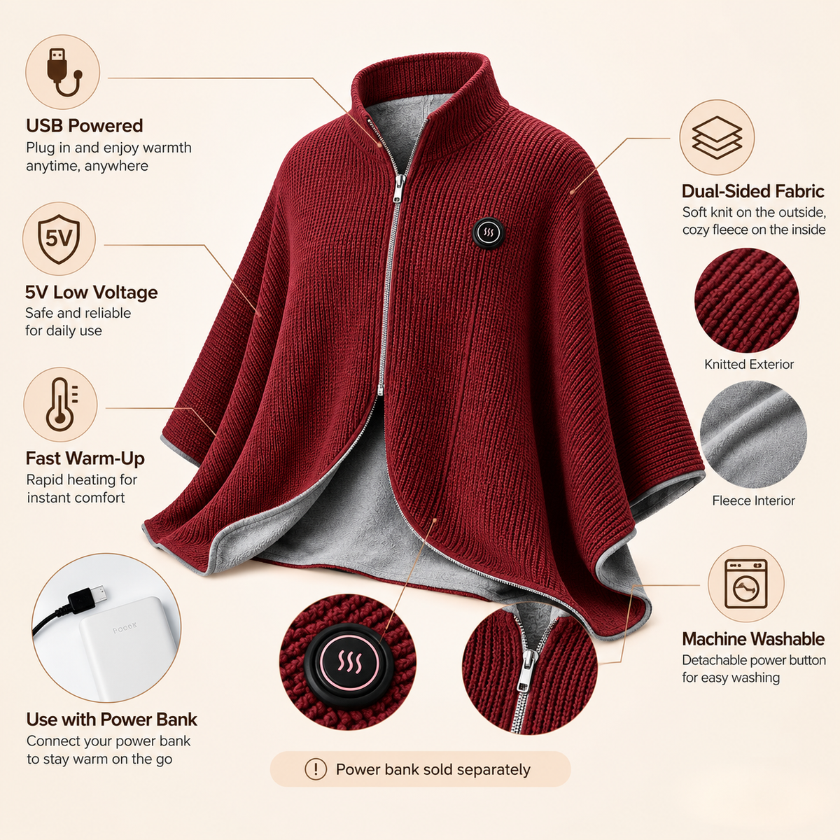 Glovyns Wearable Heated Blanket- Cozy Hands-Free Warmth