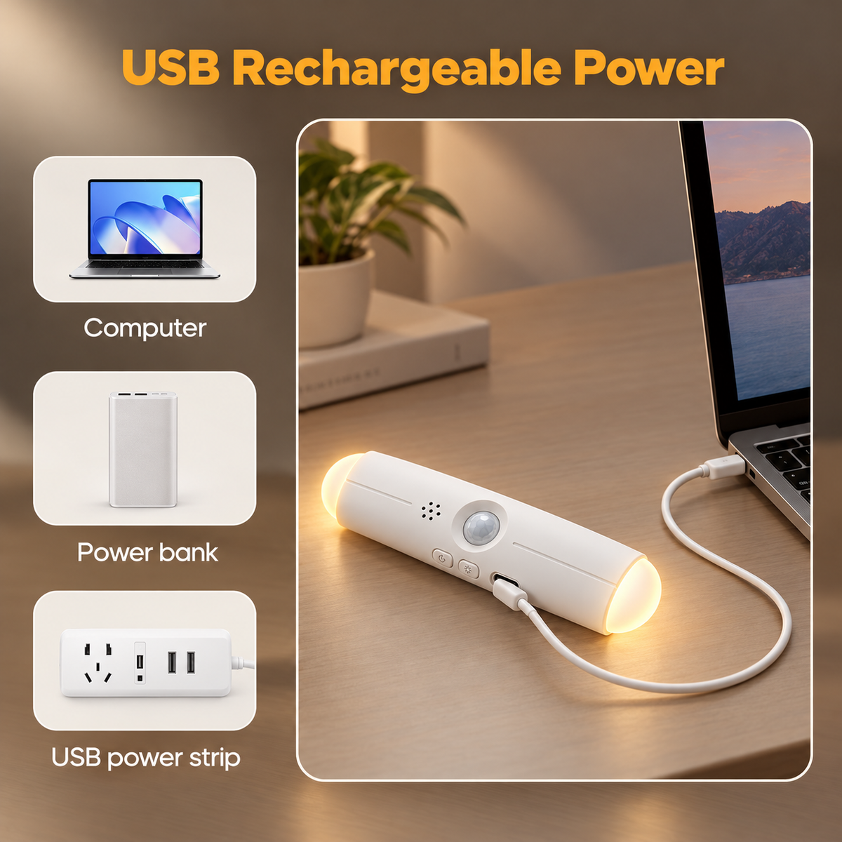 🌈 Motion Sensor Night Light – Rechargeable, Dimmable RGB Glow for Cozy Spaces