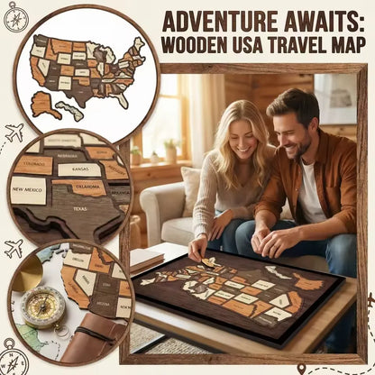 🔥Limited 49% off - USA Wooden Travel Map Puzzle for Adventure Lovers(2026)