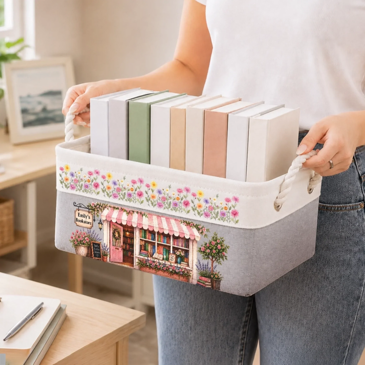 Book Lovers Storage Basket, Cute Reading Corner Decor Gift for Bookworms