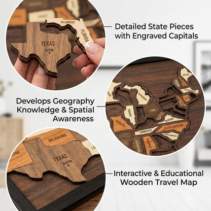 🔥Limited 49% off - USA Wooden Travel Map Puzzle for Adventure Lovers(2026)