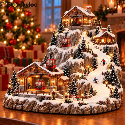 🚡Animated Christmas Mountain Cable Car & Ski Village Scene ✨