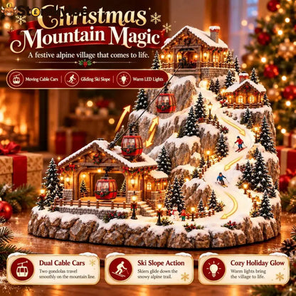 🚡Animated Christmas Mountain Cable Car & Ski Village Scene ✨