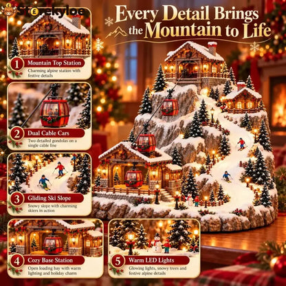 🚡Animated Christmas Mountain Cable Car & Ski Village Scene ✨