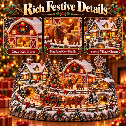 🎁 Highland Cow Christmas Farm Village – Lighted Farmhouse Holiday Décor 🎄