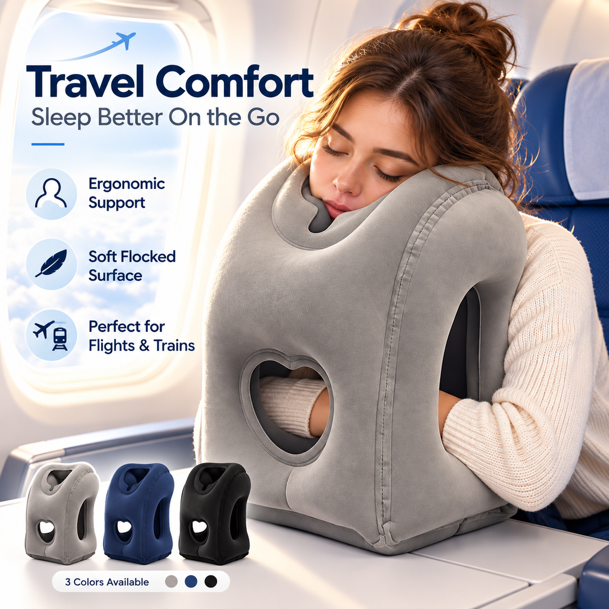 ✈️ Inflatable Airplane Sleep Pillow – Sleep Better on Every Flight😴
