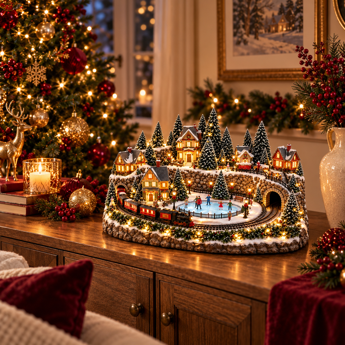 🔥 LAST DAY 49% OFF 🔥 Animated Holiday Train & Ice Rink Scene ✨